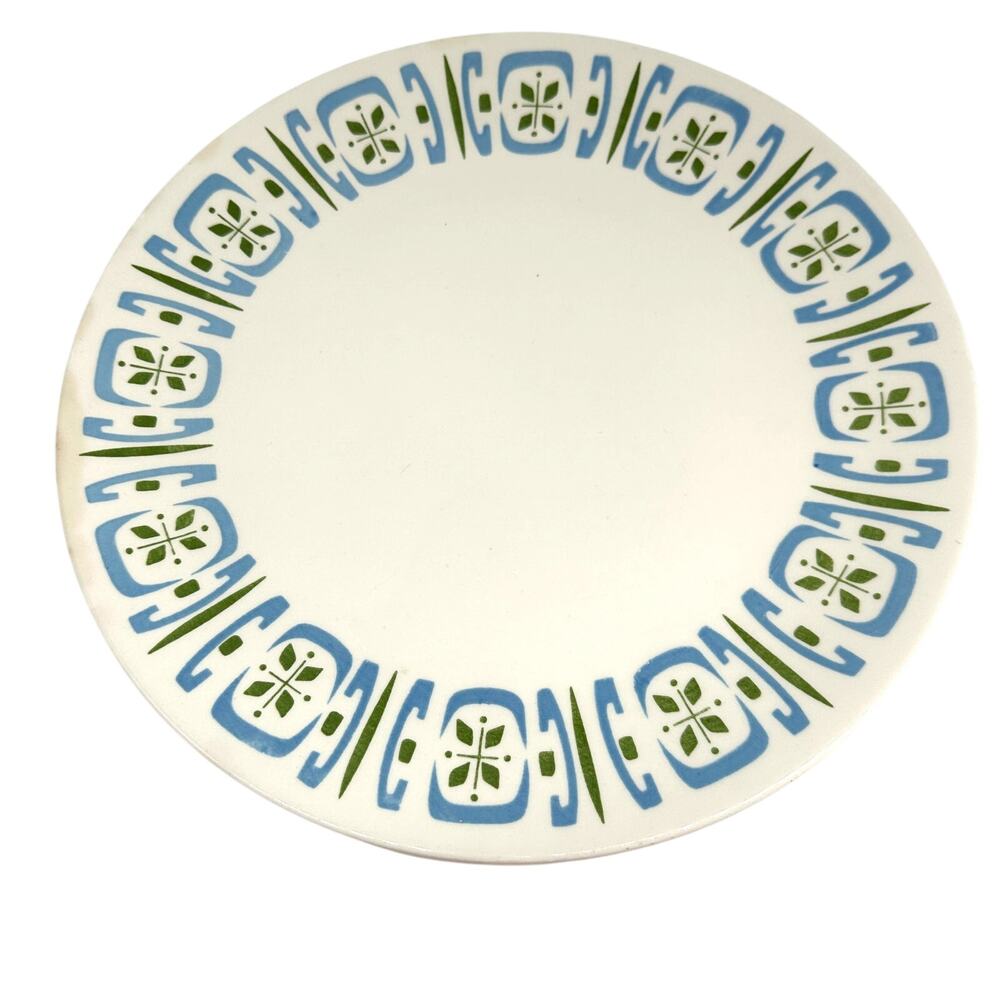 Homer Laughlin Oslo 12" Round Platter Serving Plate Blue Green MCM Retro